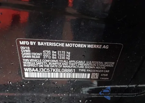 2019 BMW 430I Gran Coupe xDrive from USA, damaged, VIN WBA4J3C57KBL08861